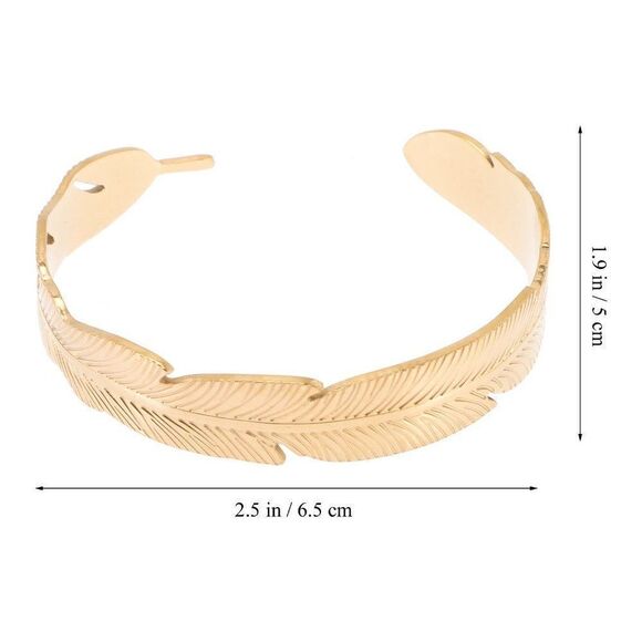 Feather Cuff Bangle Bracelet in Gold - Picture 9 of 12